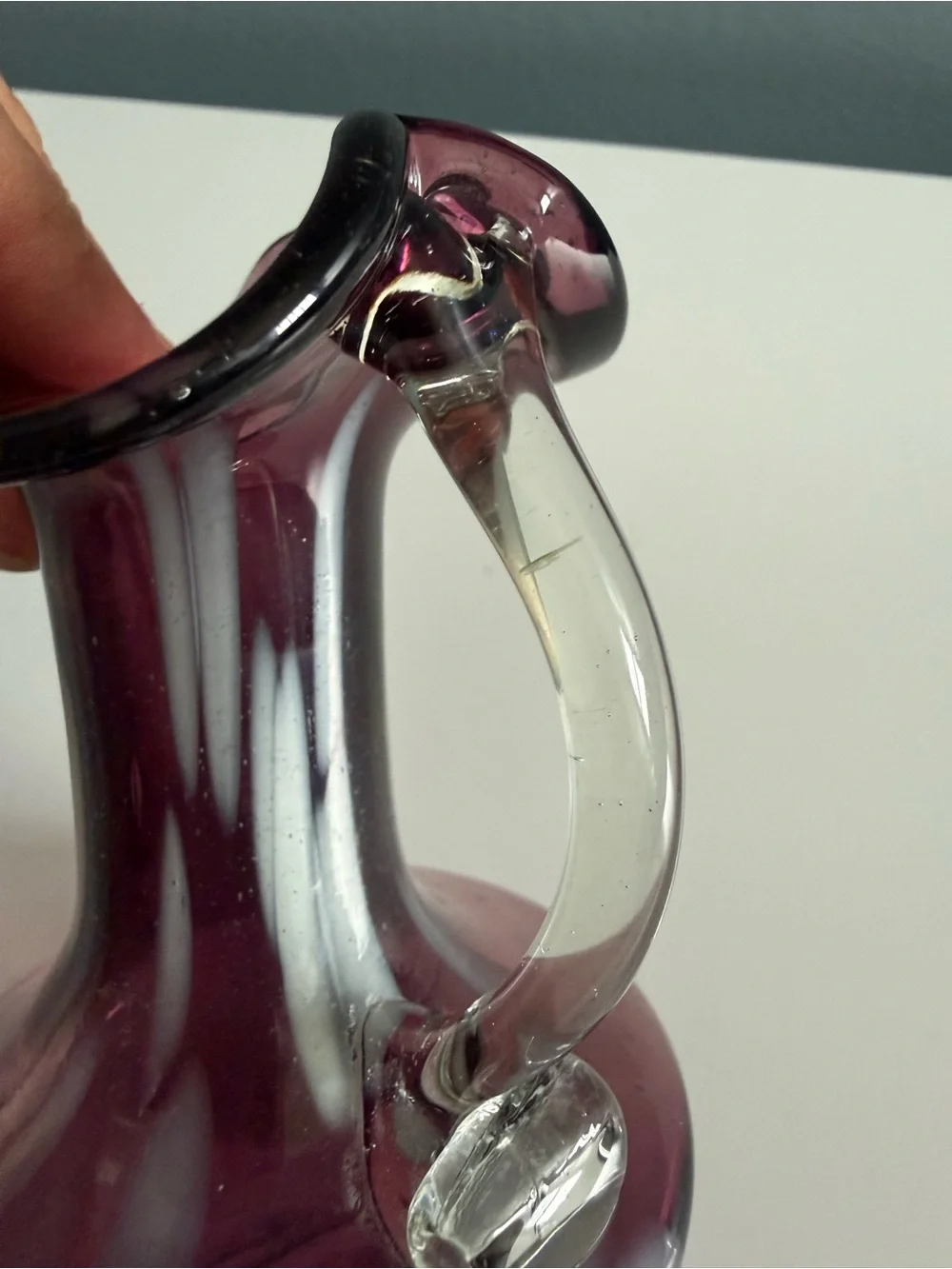 Fenton 1970’s Hand Blown Amethyst Purple  Small Pitcher w/Ruffled Edges